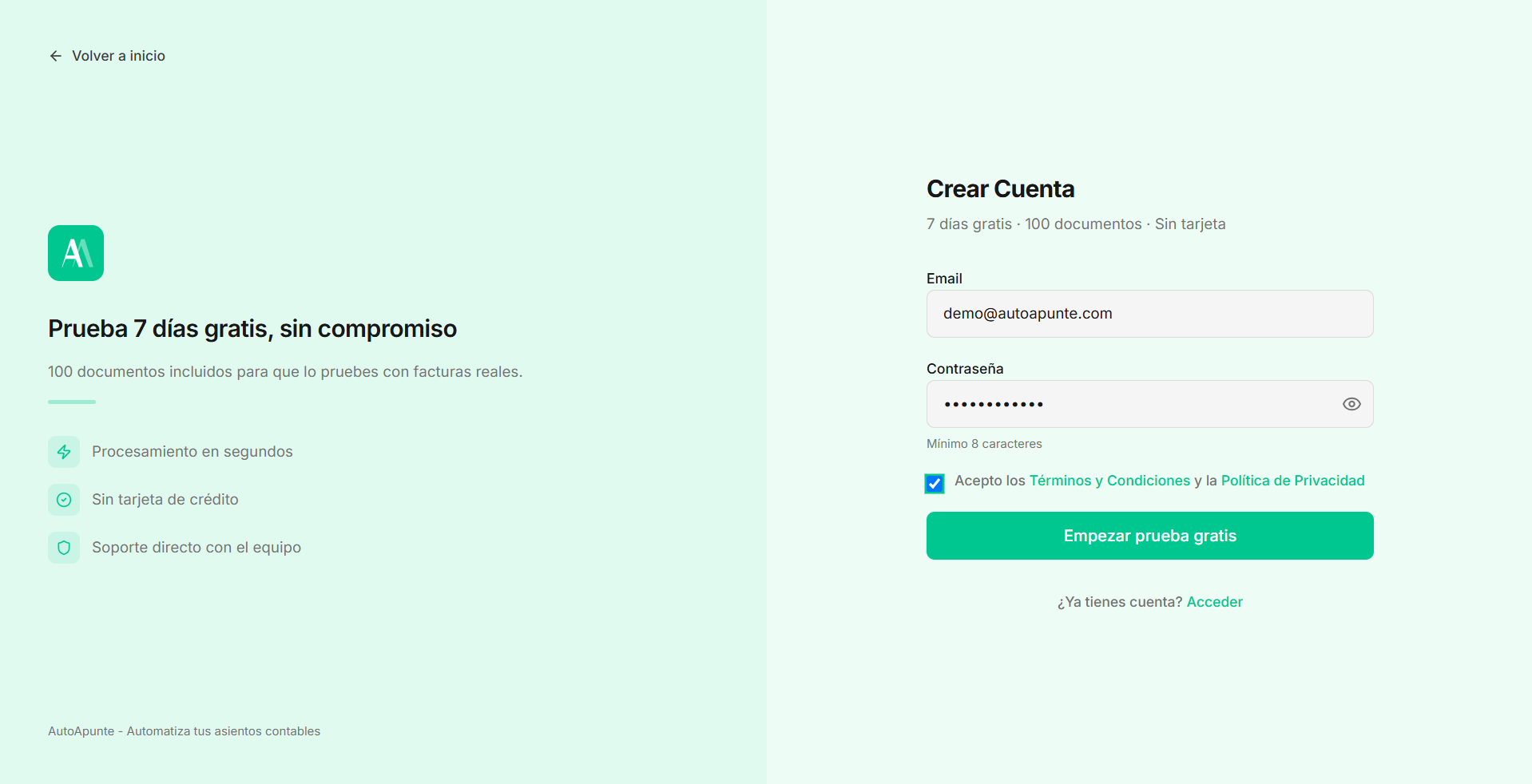 Pantalla de registro Crear Cuenta